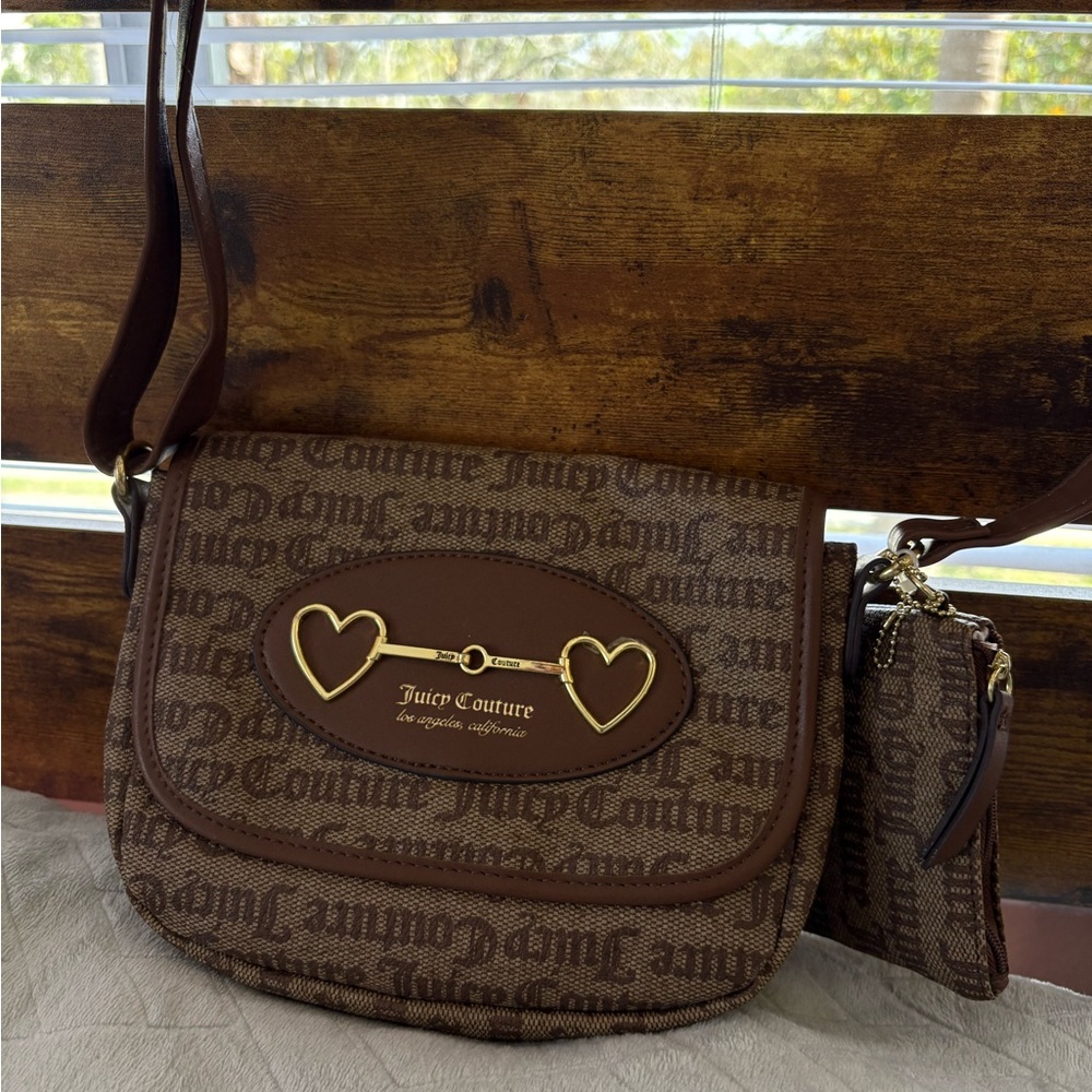 Juicy Couture Brown Monogram Crossbody & Coin Pouch Set